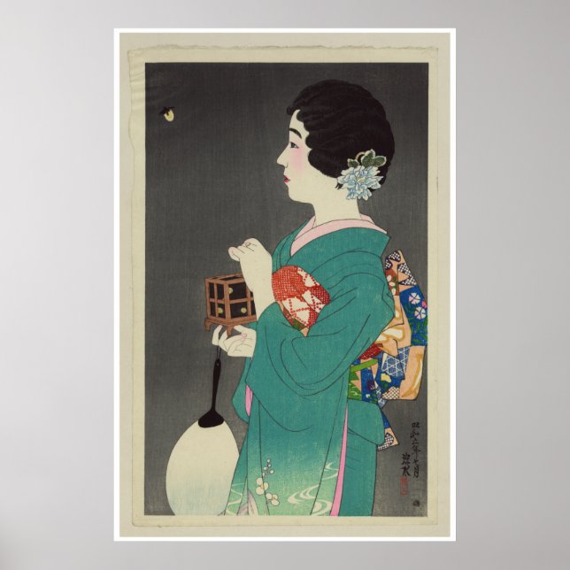 Póster Japonesa segurando gaiola de pirilampos - 1931 (Frente)