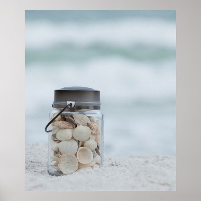 Poster Jar Of Seashells On Beach | Flórida (Frente)