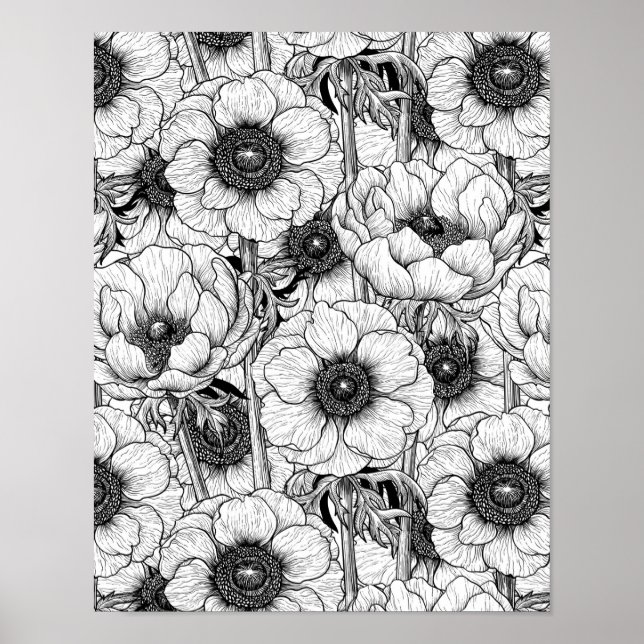Poster Jardim anêmono em preto e branco (Frente)