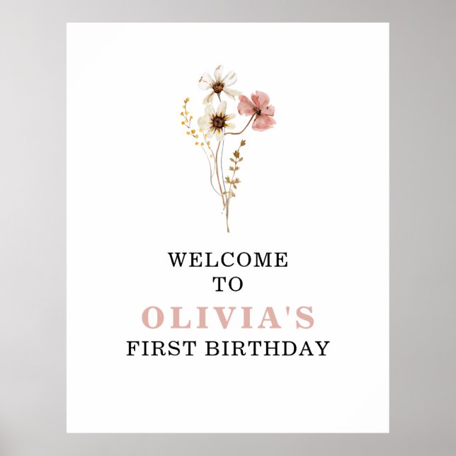 Poster Jardim Boho de flores silvestres primeiro aniversá (Frente)