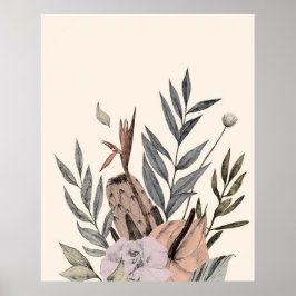 Poster Jardim Botânico de Boho - Ilustração Floral Neutra