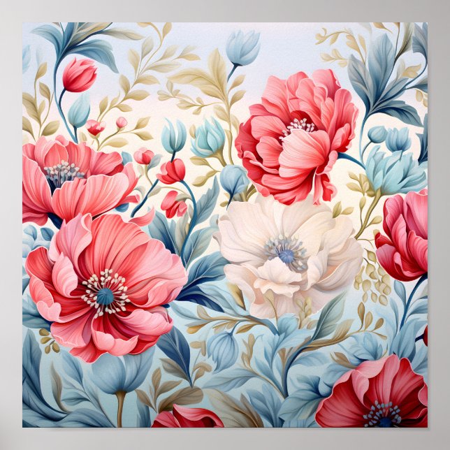 Poster Jardim Botânico de Flores Românticas Elegantes (Frente)