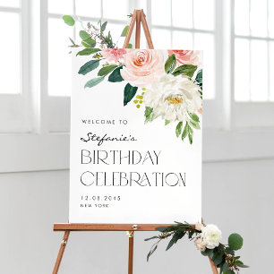 Poster Jardim Botânico de Flores Rosadas e Brancas Aniver