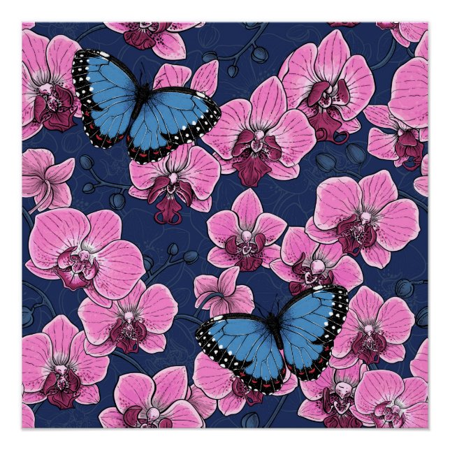 Póster Jardim Botânico de Orquídeas com Borboletas (Frente)