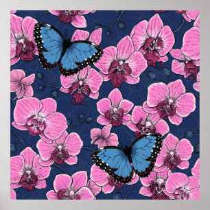 Poster Jardim Botânico de Orquídeas com Borboletas