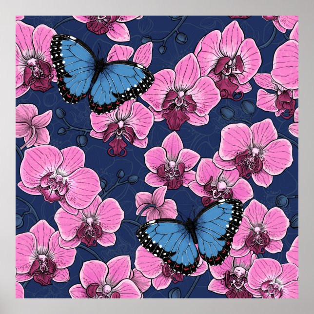 Poster Jardim Botânico de Orquídeas com Borboletas (Frente)