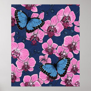 Poster Jardim Botânico de Orquídeas com Borboletas