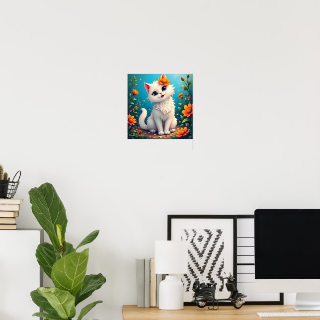 Poster Jardim Caprichoso do Gatinho Branco (Escritório em casa)
