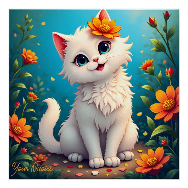 Póster Jardim Caprichoso do Gatinho Branco (Frente)