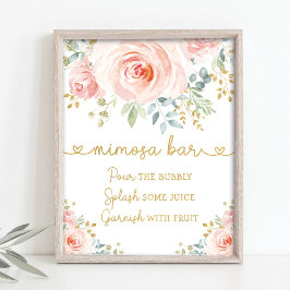 Poster Jardim Chic Rosa Floral Vegetação Mimosa Bar
