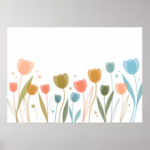 Poster Jardim Colorido de Tulipas Cartaz Floral Minimalis