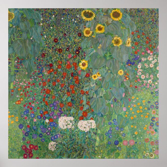Poster Jardim da Fazenda de Klimt com Girassóis (Frente)