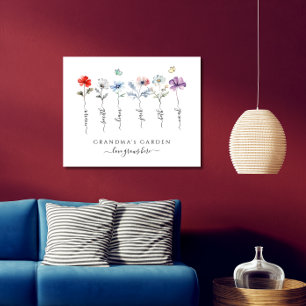 Poster Jardim da vovó com nomes de netos Watercolor