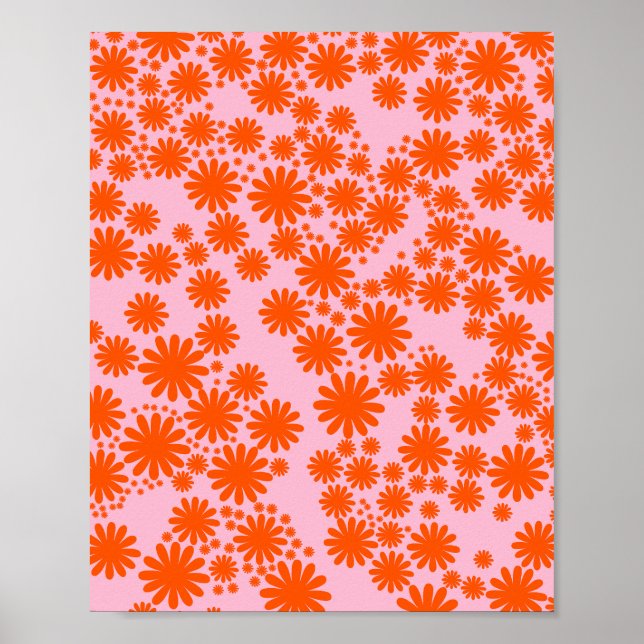 Poster Jardim Daisy 03 Laranja E Rosa (Frente)