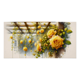 Póster Jardim das Aquarelas de Rosas Amarelas