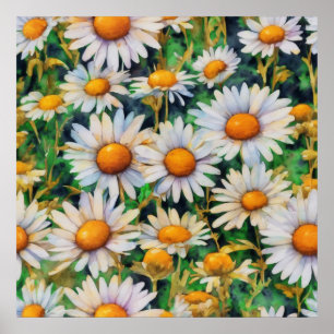 Poster Jardim das Flores de Margarida de Aquarela