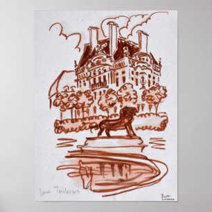 Póster Jardim das Tuilarias pelo Louvre  Paris, França