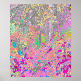 Poster Jardim de Aquarelas Sunrise com Flores Roxas