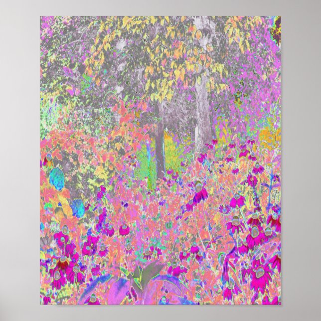 Poster Jardim de Aquarelas Sunrise com Flores Roxas (Frente)