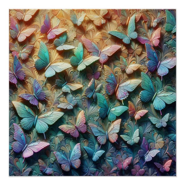 Póster Jardim de Borboletas Iridescentes (Frente)