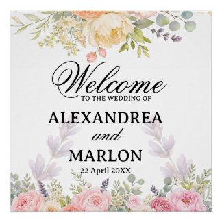 Póster Jardim de Buquê Floral de Aquarela Suave Casamento