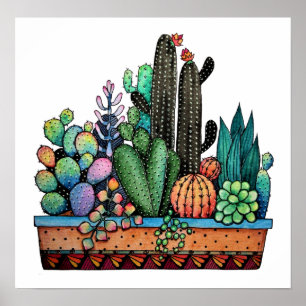 Poster Jardim De Cactus Caquetado Em Pote