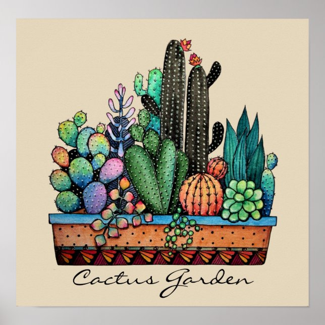 Poster Jardim De Cactus Caquetado Em Pote (Frente)