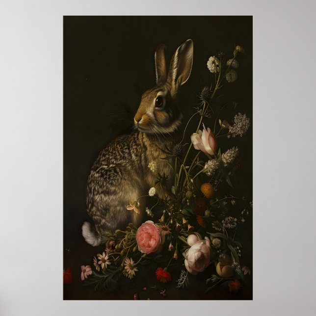 Poster Jardim de Coelho Dark Academia, Parede Botânica Es (Frente)