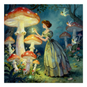 Póster Jardim de cogumelo gigante brilhante