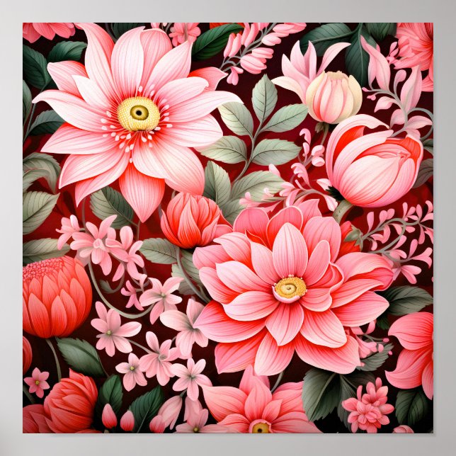 Poster Jardim de Flores Botânicas Antigas em Flor (Frente)