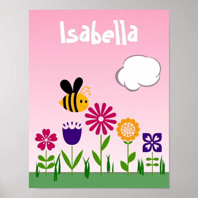 Poster Jardim de Flores da Abelha Feliz Personalizado (Frente)
