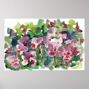 Poster Jardim de Flores de Pensée Burgundy Vermelho Aquar