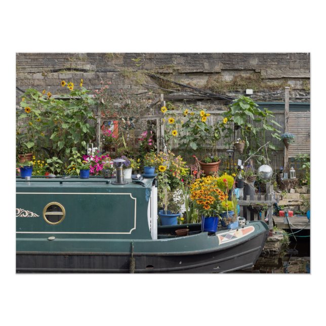 Póster Jardim de flores e barco estreito (Frente)