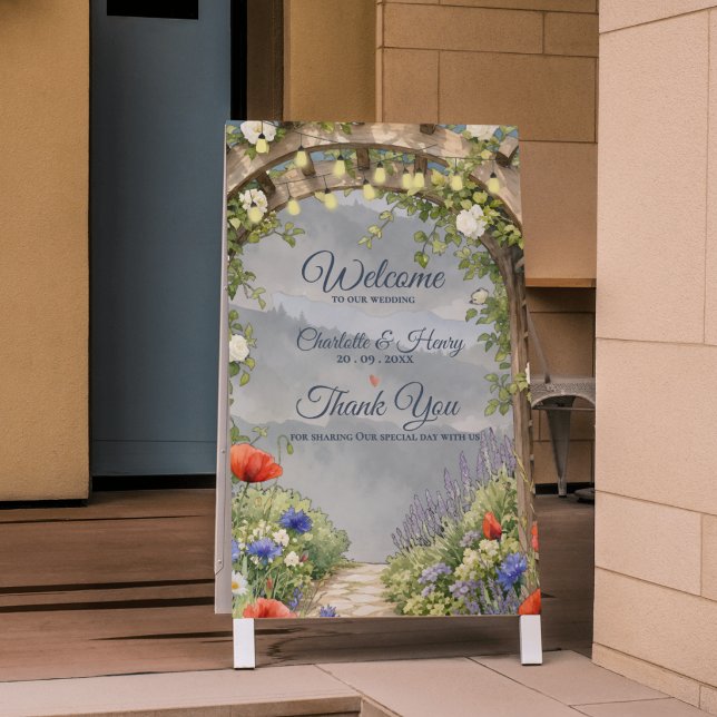 Poster Jardim de Flores Silvestres Arbor Rústico Cerimôni (Wildflower Garden Arbor Wedding Welcome Sign | Rustic Outdoor Ceremony Sign)
