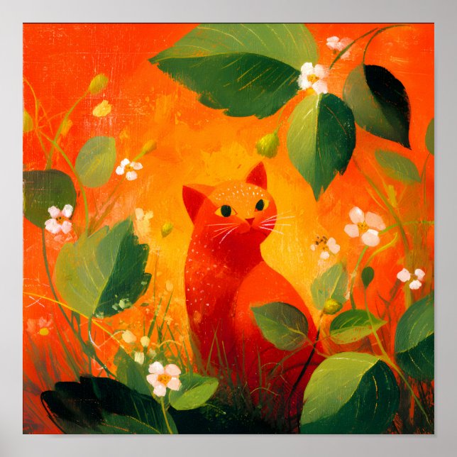 Poster Jardim de Flores Silvestres Gato Vermelho Capricho (Frente)