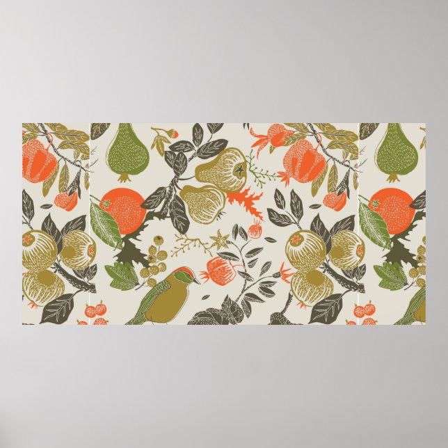 Poster Jardim de fruta com pássaro. Padrão perfeito (Frente)