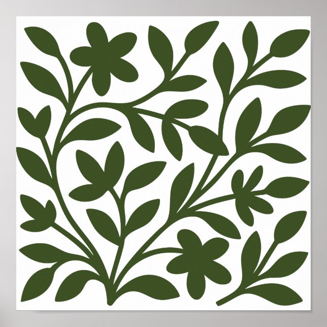 Poster Jardim de Gavinhas Folhas Florais de Videira Verde (Frente)