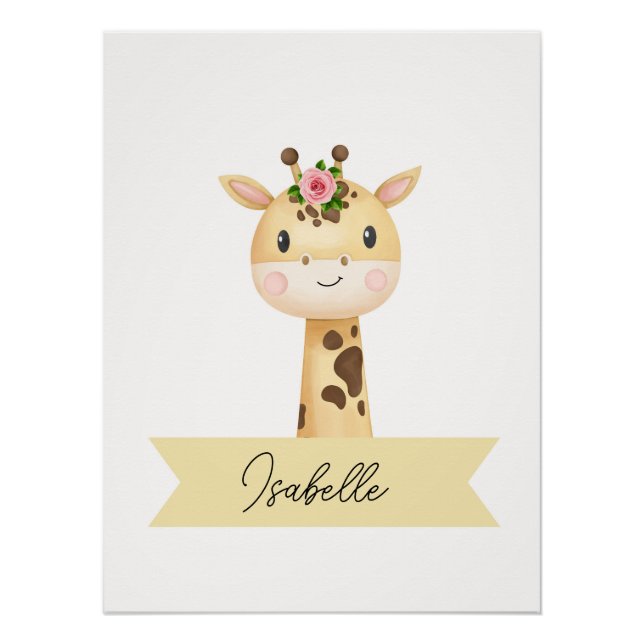 Póster Jardim de girafa fofo personalizado (Frente)
