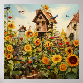 Poster Jardim de Girassol 11 Casas de Aves Azuis