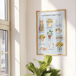 Poster Jardim de girassol essencial para jardinagem azul
