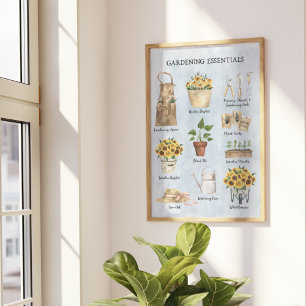 Poster Jardim de girassol essencial para jardinagem azul