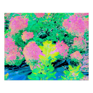 Póster Jardim de Hortênsias Rosa com Folhagem Amarela