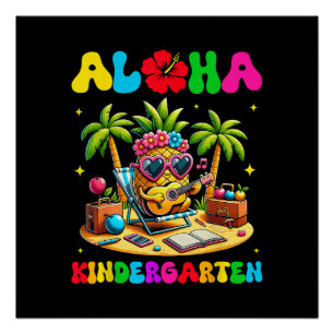 Póster Jardim de Infância Aloha Abacaxi Havaí Volta às Au