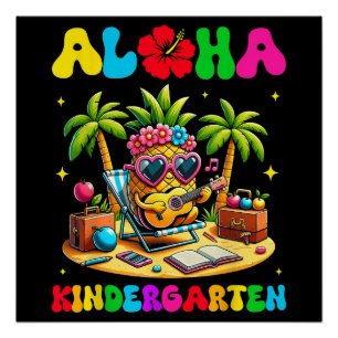Póster Jardim de Infância Aloha Abacaxi Havaí Volta às Au