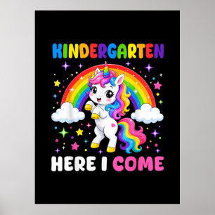 Poster Jardim de Infância Aqui Vou Eu Unicórnio Volta às