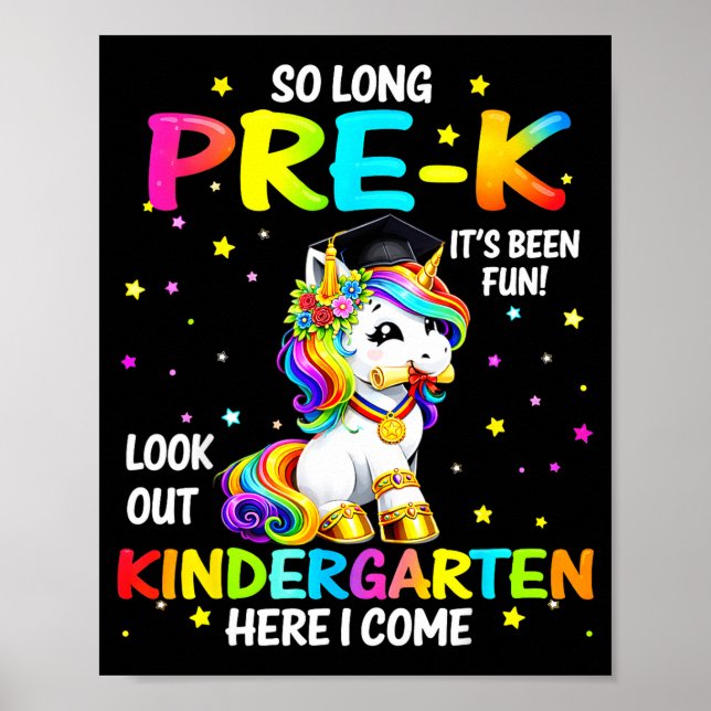 Poster Jardim de Infância Pré-K Longo Aqui Vem Unicórnio (Frente)