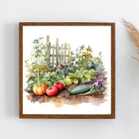 Jardim de Legumes com Cerca Aquarela