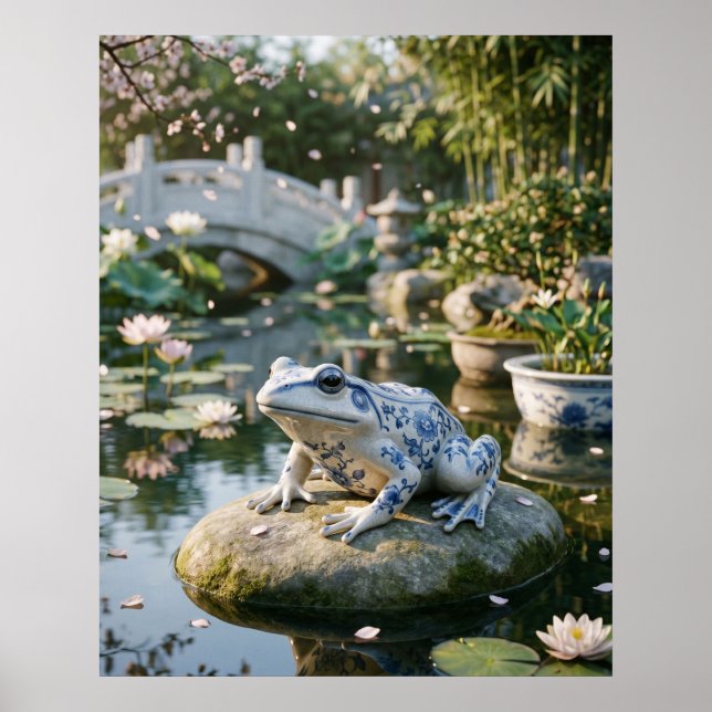 Poster Jardim de Lótus do Sapo de Porcelana (Frente)