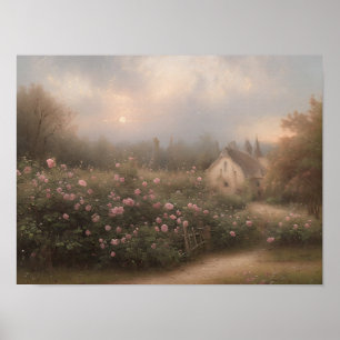 Poster Jardim de rosa de algodão inglês - arte de vintage
