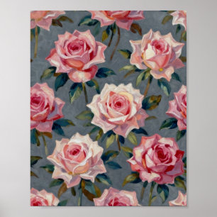 Poster Jardim de Rosas Romântico Blush: F Impasto Pintado